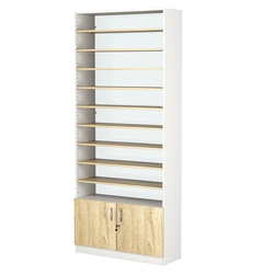 Стеллаж из ДСП с 9-ю полками 300x900 мм серии LEVEL-9 №12-1 (З/C - СТЕКЛО), Белый + Дуб Сонома