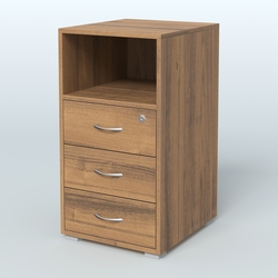 Тумба приставная 3 ящика с нишей, Орех