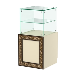 Стеклянный квадратный прилавок с декором №СПБА-10, Крем Вайс