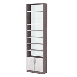 Стеллаж из ДСП с 7-ю полками 250x600 мм серии LEVEL-7 №4-1 (З/C - СТЕКЛО), Ясень Анкор темный + Ясень Анкор светлый