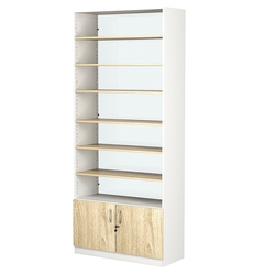 Стеллаж из ДСП с 6-ю полками 300x900 мм серии LEVEL-6 №12-1 (З/C - СТЕКЛО), Белый + Дуб Сонома