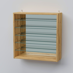 Витрина настенная №201-6Г открытая зеркальная с пятью полками из стекла, Дуб Золотистый