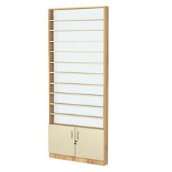 Стеллаж из ДСП с 10-ю полками 100x900 мм серии LEVEL-10 №8-1 (З/C - СТЕКЛО), Дуб Золотистый и Крем Вайс