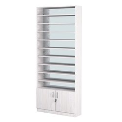 Стеллаж из ДСП с 10-ю полками 250x900 мм серии LEVEL-10 №11-2 (З/C - ЗЕРКАЛО), Ясень Анкор светлый