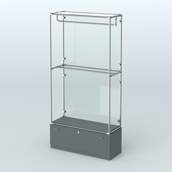 Торговая система ХРОМ (задняя стенка - стекло) 1200 мм №1-1 с тумбой Т-11 и поручнями, Темно-Серый