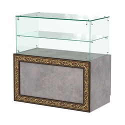 Стеклянный прилавок с декором и накопителем №СПБА-01, Бетон Чикаго светло-серый F186 ST9