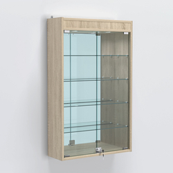 Витрина настенная №202-4А зеркальная с четырьмя полками и подсветкой, Дуб Сонома