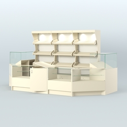 Пристенный павильон с недорогими прилавками для выкладки хлеба и выпечки №3, Крем Вайс + Белый