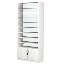 Стеллаж из ДСП с 8-ю полками 350x900 мм серии LEVEL-8 №13-1 (З/C - СТЕКЛО), Белый