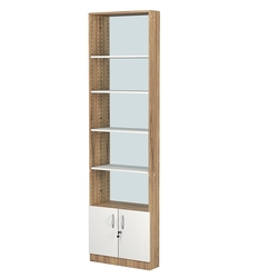 Стеллаж из ДСП с 4-мя полками 150x600 мм серии LEVEL-4 №2-2 (З/C - ЗЕРКАЛО), Дуб Канзас коричневый + Белый