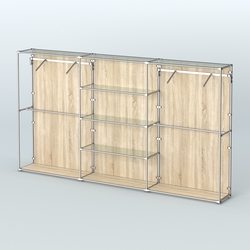 Торговая система ХРОМ (задняя стенка - ДСП) 3600 мм с прозрачными полками и поручнями №10, Дуб Сонома