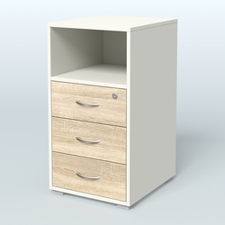 Тумба приставная 3 ящика с нишей, Белый + Дуб Сонома