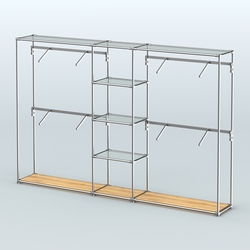 Торговая система ХРОМ без ДСП 3030 мм с прозрачными полками и поручнями №8, Дуб Золотистый