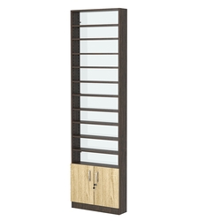 Стеллаж из ДСП с 10-ю полками 150x600 мм серии LEVEL-10 №2-1 (З/C - СТЕКЛО), Дуб Венге + Дуб Сонома