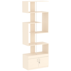 Стеллаж серии КУБ S-образный №4 с распашными дверками в накопителе, Крем Вайс