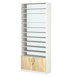 Стеллаж из ДСП с 10-ю полками 300x900 мм серии LEVEL-10 №12-1 (З/C - СТЕКЛО), Белый + Дуб Сонома