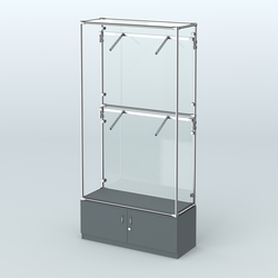 Торговая система ХРОМ (задняя стенка - стекло) 1200 мм №3-4 с тумбой Т-21 и поручнями, Темно-Серый