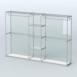 Торговая система ХРОМ (задняя стенка - стекло) 3600 мм с зеркальными полками и поручнями №4, Ясень Анкор светлый