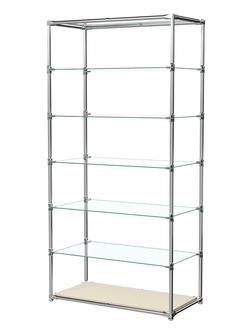 Пристенный торговый стеллаж ЛАЙТ с глубокими прозрачными полками №4, Крем Вайс