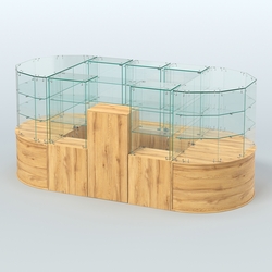 Круглый стеклянный островок-павильон серии КОЛЬЦО овальный №2, Дуб Золотистый