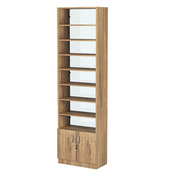 Стеллаж из ДСП с 8-ю полками 300x600 мм серии LEVEL-8 №5-1 (З/C - СТЕКЛО), Дуб Канзас коричневый