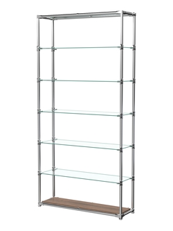 Пристенный торговый стеллаж ЛАЙТ с полками из прозрачного стекла №2, Орех