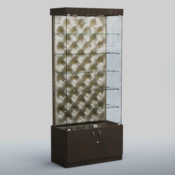 Высокая стеклянная витрина КАПИТОНЕ №501, Дуб Венге + Экокожа золотистая