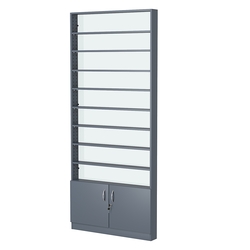 Стеллаж из ДСП с 8-ю полками 100x900 мм серии LEVEL-8 №8-1 (З/C - СТЕКЛО), Темно-Серый