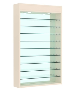 Витрина настенная №2-8Г открытая с девятью полками и зеркальной стенкой, Крем Вайс