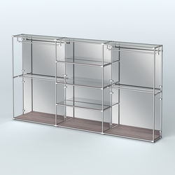 Торговая система ХРОМ (задняя стенка - зеркало) 3600 мм с зеркальными полками и поручнями №2, Ясень Анкор темный