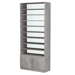 Стеллаж из ДСП с 8-ю полками 350x900 мм серии LEVEL-8 №13-1 (З/C - СТЕКЛО), Бетон Чикаго светло-серый F186 ST9