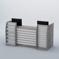 Ресепшен Атлант с накладными планками наклонными полками и экономпанелью №9, Бетон Чикаго светло-серый F186 ST9