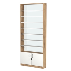 Стеллаж из ДСП с 7-ю полками 200x900 мм серии LEVEL-7 №10-1 (З/C - СТЕКЛО), Дуб Канзас коричневый + Белый