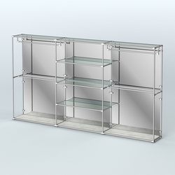 Торговая система ХРОМ (задняя стенка - зеркало) 3600 мм с прозрачными полками и поручнями №2, Метрополитан Грей