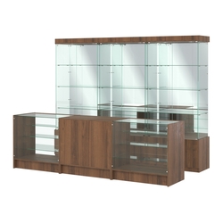 Комплект стеклянных витрин ИС-03 и прилавков ЭК-4, Орех