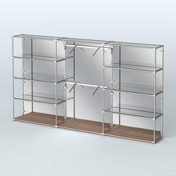 Торговая система ХРОМ (задняя стенка - зеркало) 3600 мм с зеркальными полками и поручнями №6, Орех