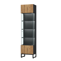 Витрина Монти №1-П, Черный + Дуб Канзас Коричневый