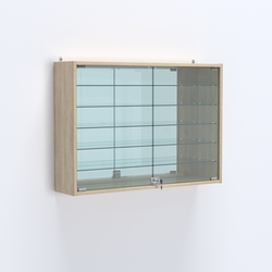 Витрина настенная №203-6А широкая зеркальная с пятью стеклянными полками, Дуб Сонома