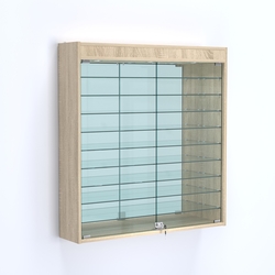 Витрина настенная №204-8А зеркальная с верхним светом и девятью полками, Дуб Сонома