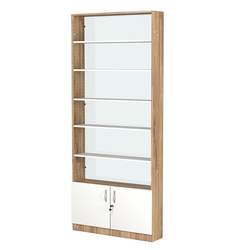 Стеллаж из ДСП с 5-ю полками 200x900 мм серии LEVEL-5 №10-1 (З/C - СТЕКЛО), Дуб Канзас коричневый + Белый