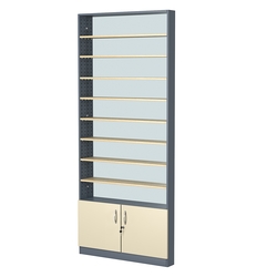 Стеллаж из ДСП с 8-ю полками 100x900 мм серии LEVEL-8 №8-2 (З/C - ЗЕРКАЛО), Темно-серый + Крем Вайс