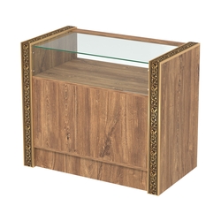 Недорогой прилавок с большим накопителем и декоративными молдингами №ПДМ-2-900, Дуб Канзас коричневый