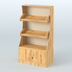 Стеллаж низкий пристенный с деревянными полками для хлебной лавки ХЛ-2, Дуб Золотистый и Крем Вайс