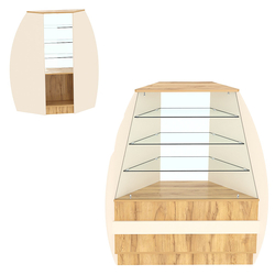 Торговый прилавок со стеклом серии БРИЗ №3 угловой (внешний угол), Дуб Золотистый и Крем Вайс