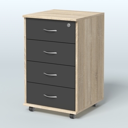 Тумба подкатная 4 ящика, цвет венге, Дуб Сонома + Черный