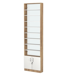 Стеллаж из ДСП с 8-ю полками 150x600 мм серии LEVEL-8 №2-1 (З/C - СТЕКЛО), Дуб Канзас коричневый + Белый