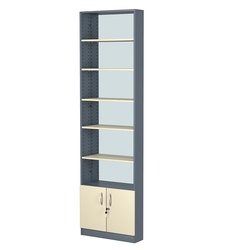 Стеллаж из ДСП с 5-ю полками 150x600 мм серии LEVEL-5 №2-2 (З/C - ЗЕРКАЛО), Темно-серый + Крем Вайс