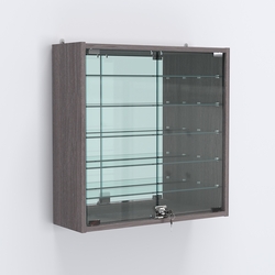 Витрина настенная №201-6А с пятью полками и зеркальной стенкой, Ясень Анкор темный