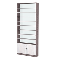 Стеллаж из ДСП с 8-ю полками 200x900 мм серии LEVEL-8 №10-1 (З/C - СТЕКЛО), Ясень Анкор темный + Ясень Анкор светлый