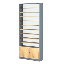 Стеллаж из ДСП с 9-ю полками 250x900 мм серии LEVEL-9 №11-1 (З/C - СТЕКЛО), Темно-Серый  + Дуб Золотистый